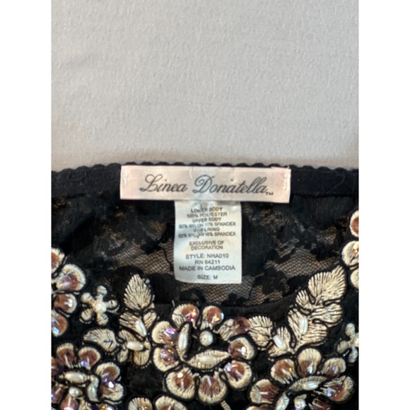 Linea Donatella Black Lace Sheer Chemise Lingerie M Beaded Floral Appliqué - Picture 7 of 9
